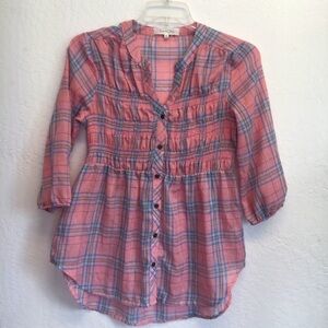 Eden & Olivia Plaid Peasant Button up shirt